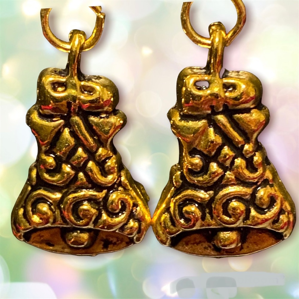 Hand Crafted Earrings Bells Christmas Xmas Gold Balls Handmade Jewelry Pierced - Picture 5 of 6
